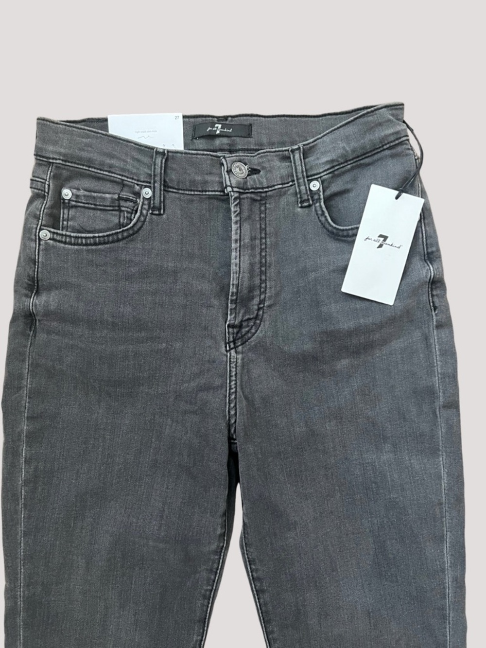 7 For All Mankind Faded Black High Waist Slim Kick Jeans with Frayed Hem - Picture 3 of 11